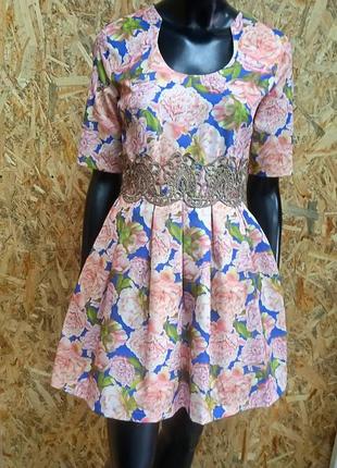 Женское платье defile lux нарядное пышное цветочный принт размер 40/ l разноцветное2 фото