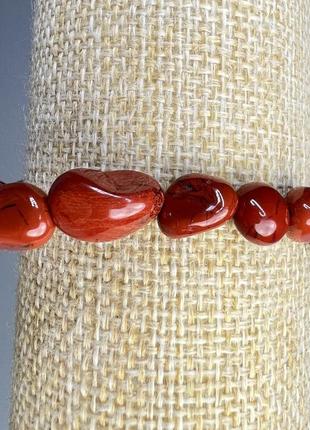 Браслет красная червона яшма натуральна галтовка
