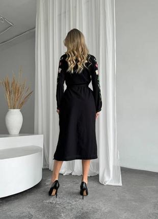 Жіноча чорна якісна сукня вишиванка, вишита сукня українська етно з квітами5 фото