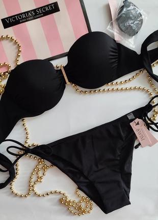 Купальник бандо базовый гладкий victoria's secret original s m xs 34a 75a 70b на завязках