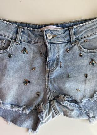 Джинсові шорти zara зі стразами р 38