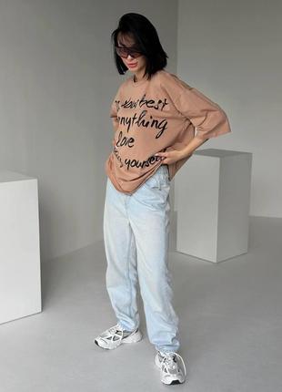 Футболка женская длинная из кулира с надписями размер универсальный