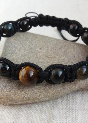 Браслет шамбала из тигрового глаза и соколиного глаза