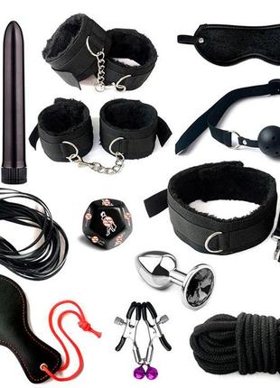 Бдсм набор из 12 предметов - чёрный – садо-мазо