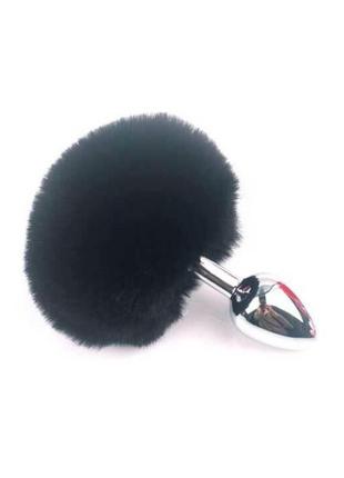 Анальная пробка с хвостиком - чёрный - 7,5 * 2,8 см – анальные игрушки