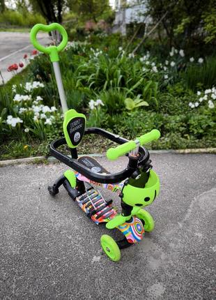 Детский самокат - трансформер 6 в 1 с бортиком и подсветкой best scooter боковые колеса