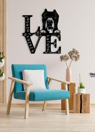 Панно love&bones американський пітбуль 20x23 см - картини та лофт декор з дерева на стіну.