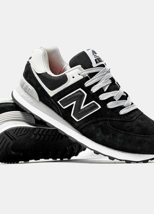 Кроссовки new balance 574 black white черные женские / мужские9 фото