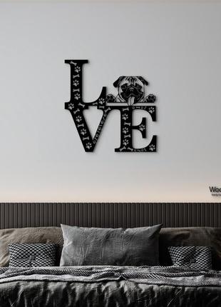 Панно love&bones мопс 20x20 см - картини та лофт декор з дерева на стіну.