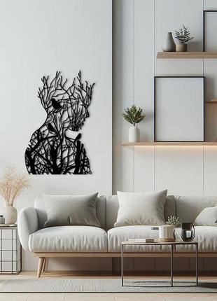 Современная картина на стену, декор в комнату "кружева девушка с птицами", стиль лофт 30x20 см