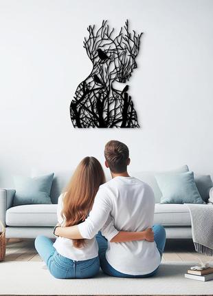 Современная картина на стену, декор в комнату "кружева девушка с птицами", стиль лофт 30x20 см