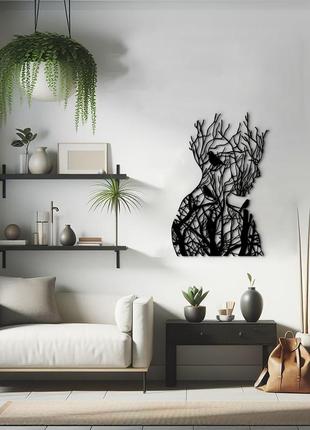 Современная картина на стену, декор в комнату "кружева девушка с птицами", стиль лофт 30x20 см