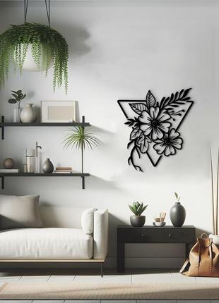 Деревянная картина на стену, декор для комнаты "цветочная композиция с рамкой", стиль лофт 20x23 см10 фото