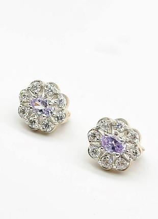 Срібні сережки позолочені з англійською застібкою зі вставкою фіаніт