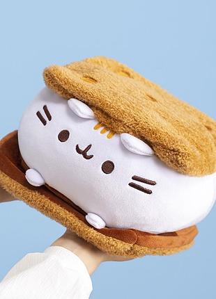 Кіт сендвич пушин м'яка іграшка 22 см пушин шоколадний бутерброд pusheen cat