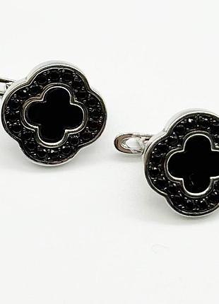 Серебряные серьги в стиле "van cleef  и  arpels" со вставкой фианит/оникс
