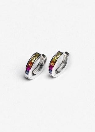 Серебряные серьги с разноцветными фианитами