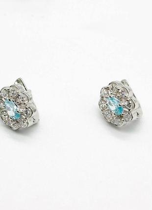 Срібні сережки родовані з англійською застібкою зі вставкою фіаніт