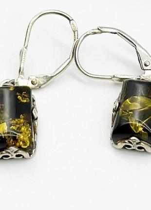 Серебряные серьги со вставкой янтарь