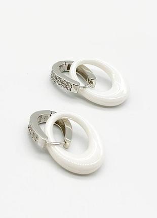 Серебряные серьги со вставкой фианит/керамика
