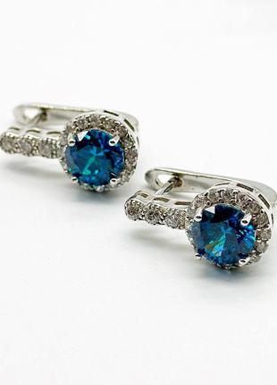 Срібні сережки родовані з англійською застібкою зі вставкою фіаніт