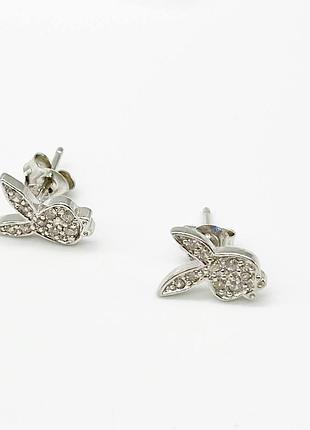 Серебряные серьги пусеты родированные со вставкой фианит