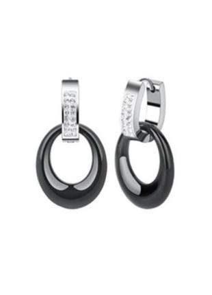 Серебряные серьги со вставкой фианит/керамика