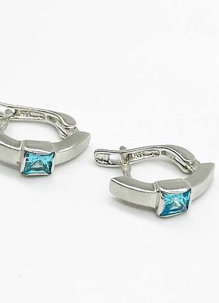 Срібні сережки родовані з англійською застібкою зі вставкою фіаніт