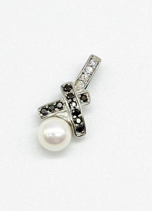 Серебряная подвеска родированная со вставкой sea shell pearl/фианит