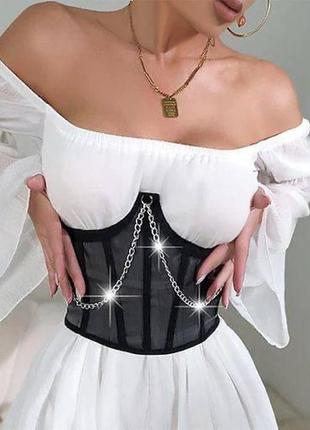 Женский черный корсет из сетки с цепочкой