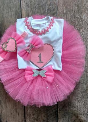 Праздничный костюм для девочки - реглан с принтом, юбка и обруч