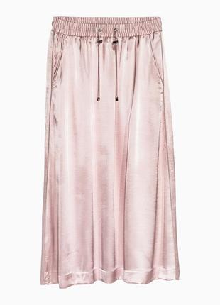 Пудровая вискозная сатиновая юбка миди h&m eu36 р.
