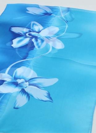 Женский шарф с цветами, голубой - размер шарфика приблизительно 150*48см, шифон