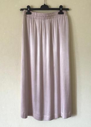 Пудровая вискозная сатиновая юбка миди h&m eu36 р.5 фото