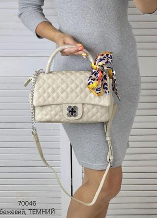 Жіноча стильна та якісна сумка з еко шкіри темний беж1 фото