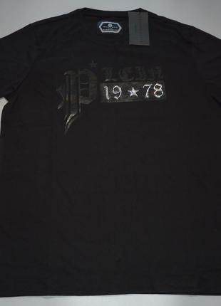 Футболка чоловіча чорна l, xl xxl з принтом philipp plein з написом філіп плейн