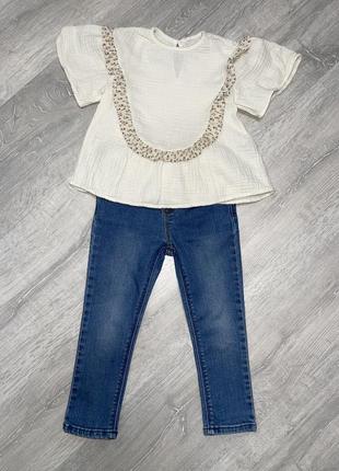 Джинсы и муслиновая блуза zara, 2-3года