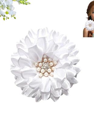 Бант білий дитячий на гумці з перлинами hand made 9 см