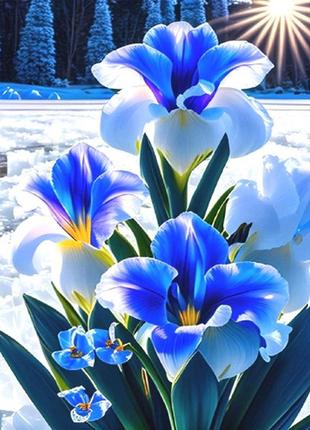 Алмазна мозаїка іриси 25*35см круглі камені за номерами (розмір полотна 30*40 см)