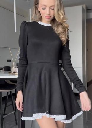 Снижка!!️ последнее повседневное черное платье с кружевной сеткой стильная красивая4 фото