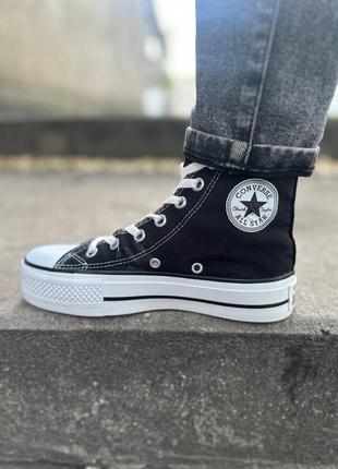 Кеды черно-белые на платформе текстиль, converse all star black-white5 фото