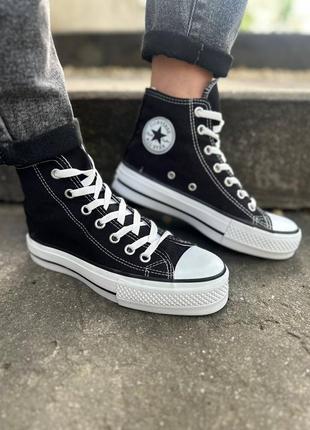 Кеды черно-белые на платформе текстиль, converse all star black-white3 фото