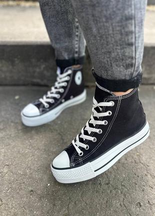 Кеды черно-белые на платформе текстиль, converse all star black-white4 фото