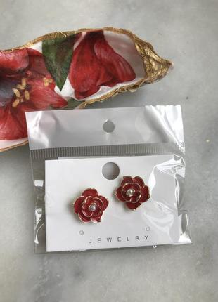 Дуже красиві емальовані сережки - квіти з перлиною6 фото