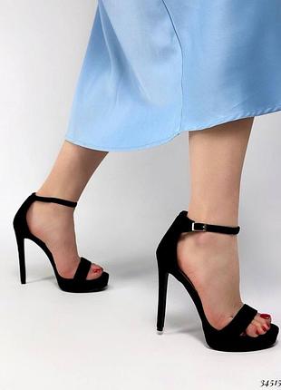 ▪️високий каблук 12,5 см шпилька високі підбори жіночі чорні босоніжки з ремінцем...