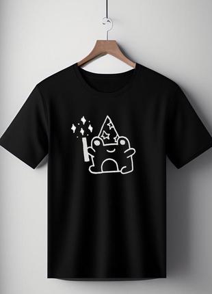 Футболка чорна оверсайз унісекс  з принтом  " жабка фея " розмір s-xl