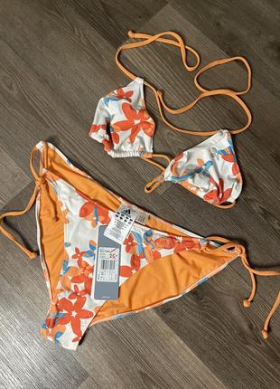 Помаранчевий купальник в квіточку/ adidas оригінальний/оранжевый купальник в цветочек/спортивный купальник