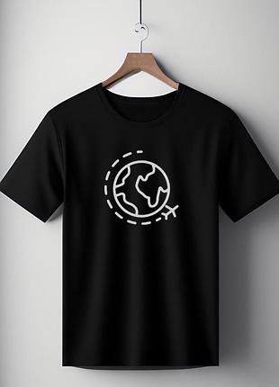 Футболка чорна оверсайз унісекс  з принтом " i love traveling " розмір s-xl