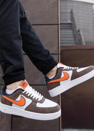 Мужские кроссовки nike air force brown white orange5 фото