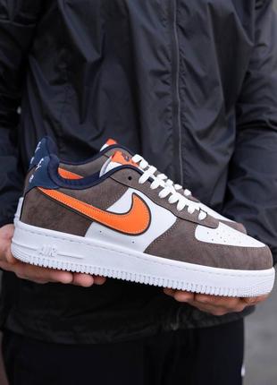 Мужские кроссовки nike air force brown white orange1 фото